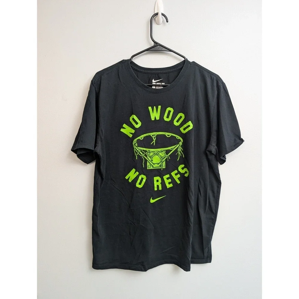 X1 Nike Shirt Mens L Black Cotton Blend Dri‎ Fit Basketball No Wood No Refs